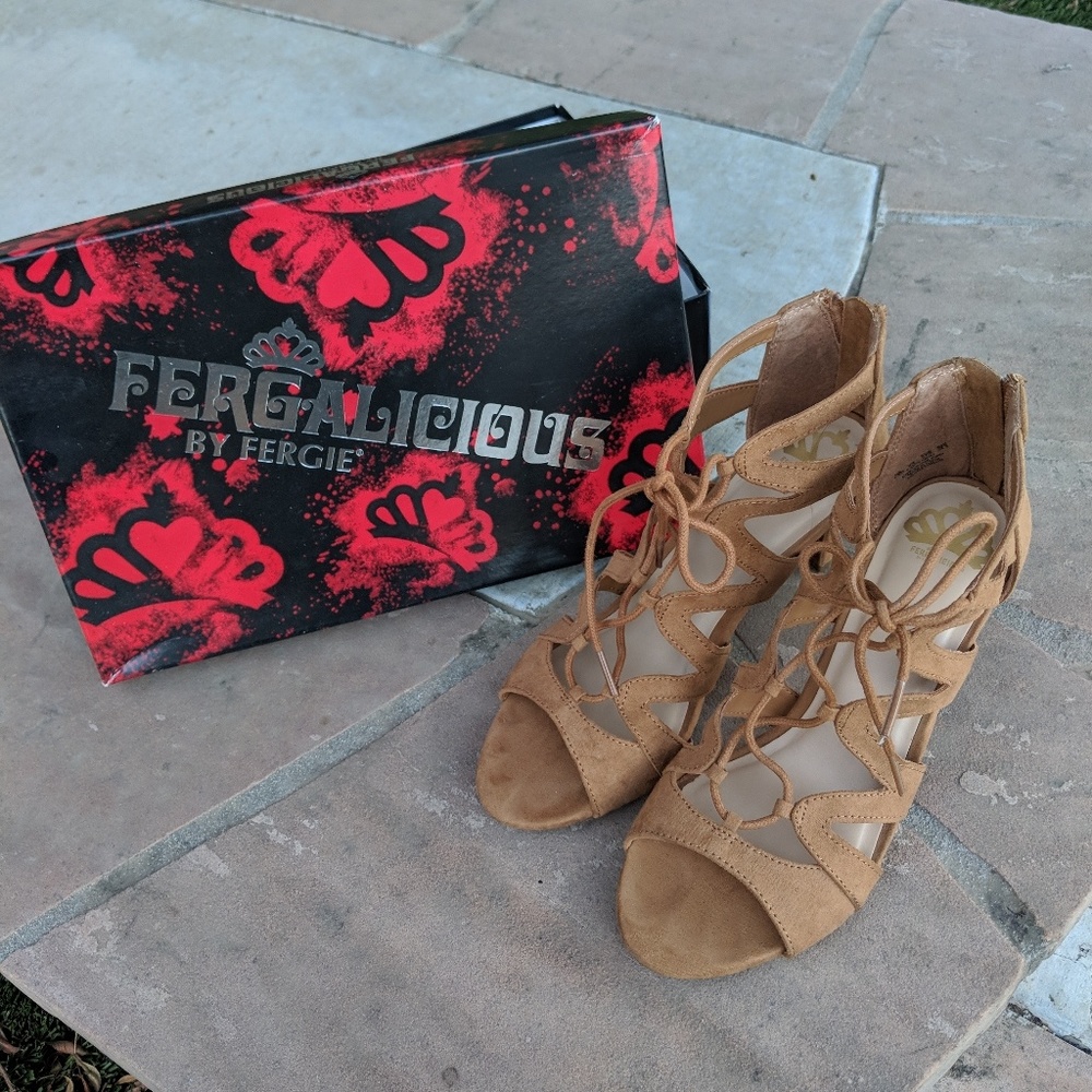 Brown suede strappy heels (size 7.5)